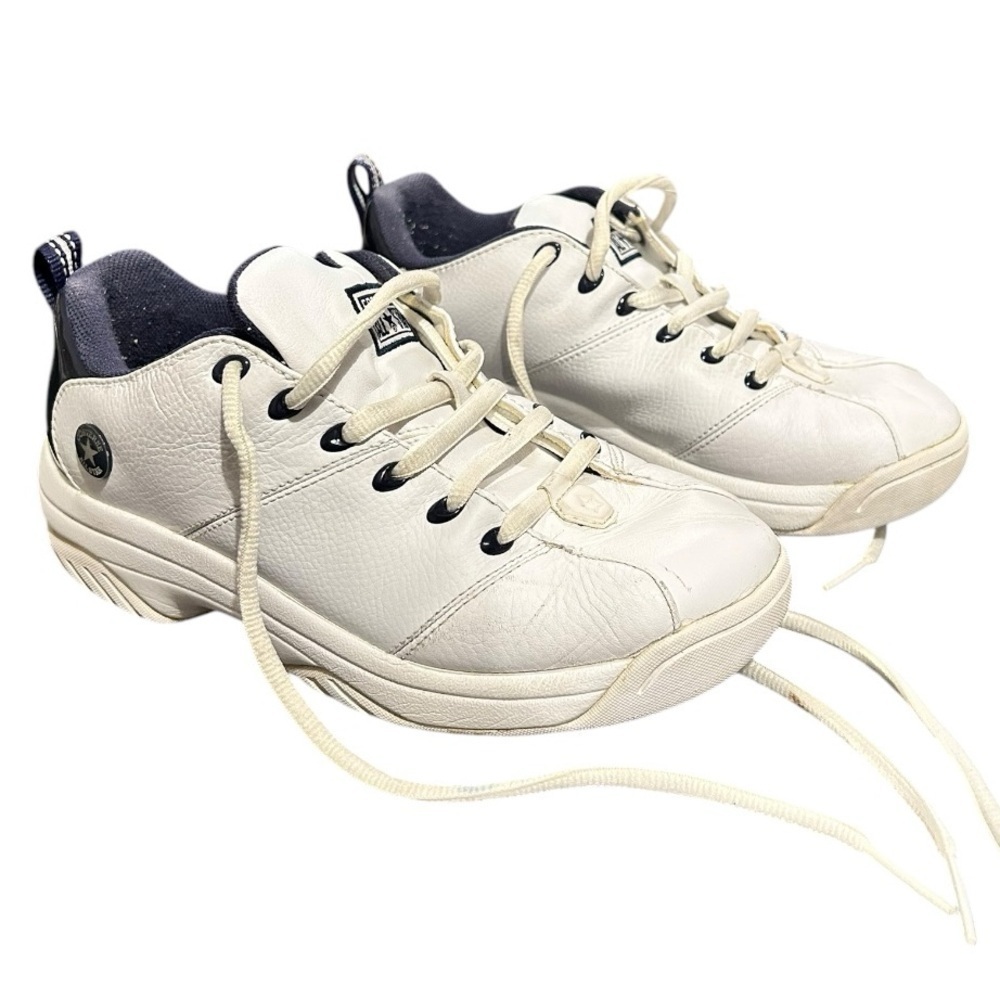 CONVERSE Chuck Taylor All Star Leather Sneakers Navy Patent White Leather Vtg W8